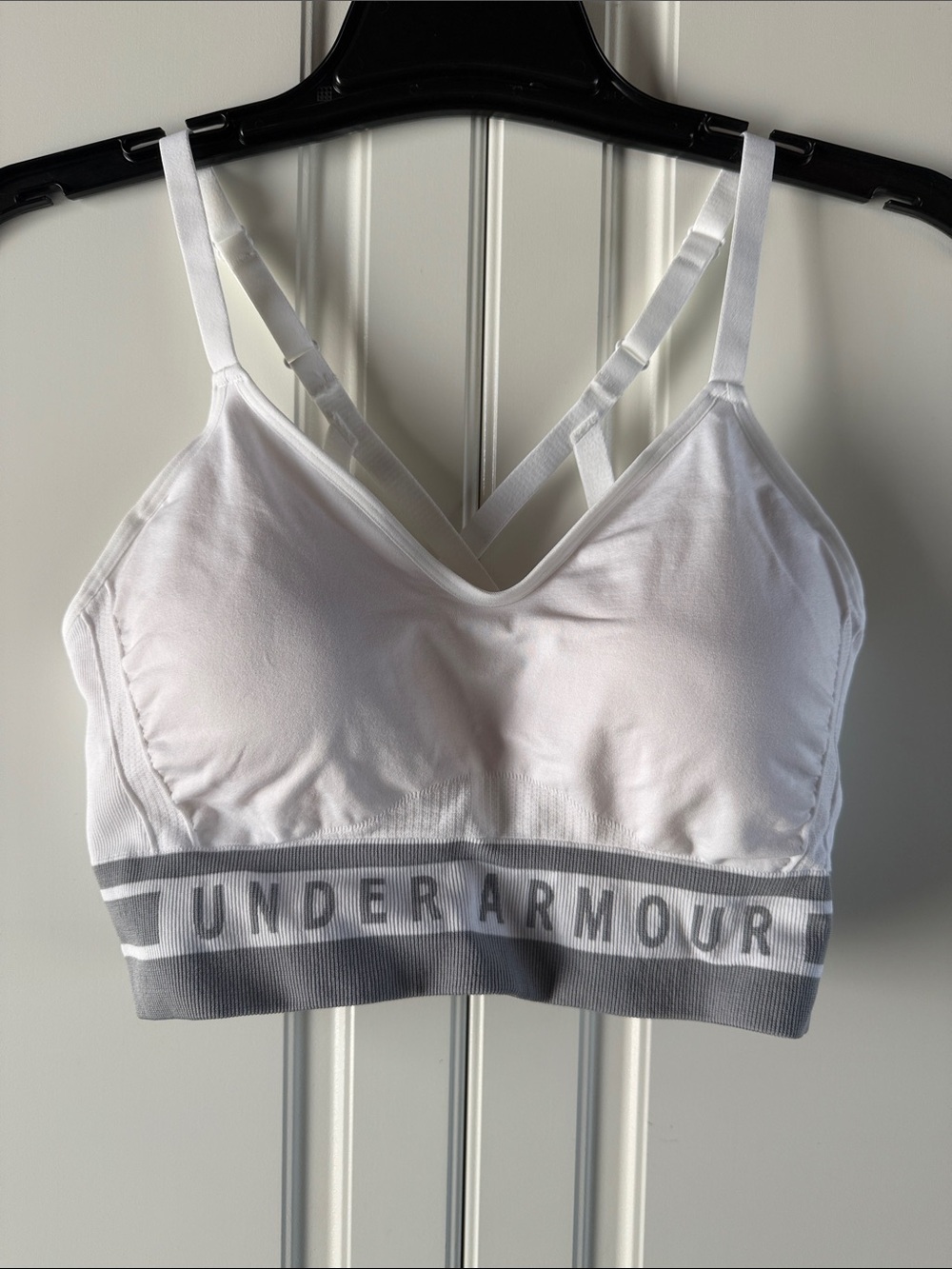 Under Armour White Sports Bra with Gray Logo Band